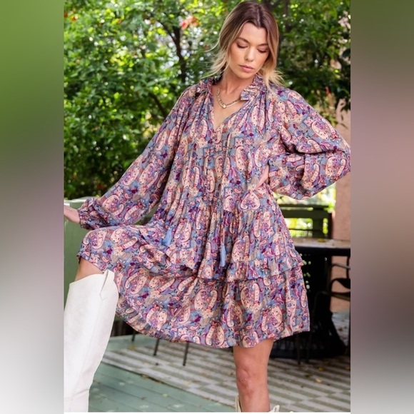 easel Dresses & Skirts - Easel Bohemian Mini Dress Size L Babydoll Style Paisley Western Festival Concert